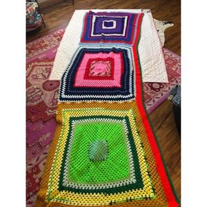 Vintage Handmade Crochet Granny Square Blanket Throw Boho Couch Cover
